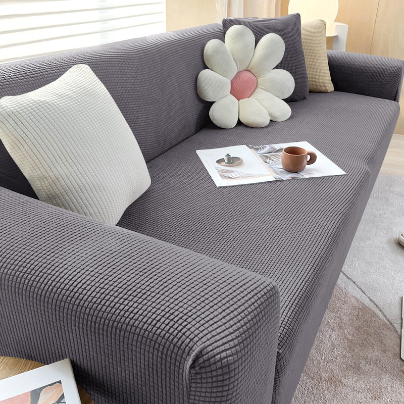 Modern Minimalist Stretch Sofa Cover - Textured Cotton Blend Ribbed & Waffle Weave