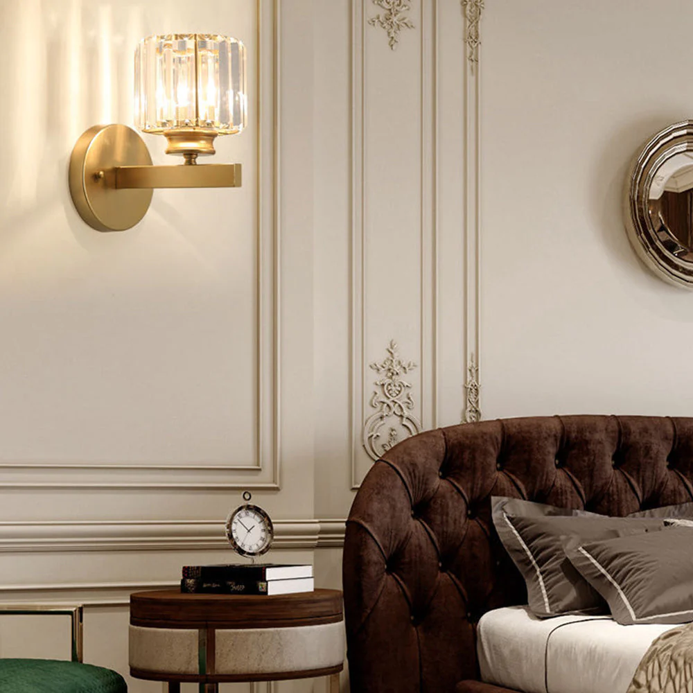 Modern Crystal Wall Light with Ribbed Glass Shade �C Square & Round Options Available