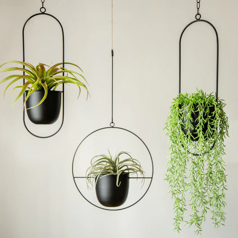 Modern Metal Hanging Planters with Geometric Design