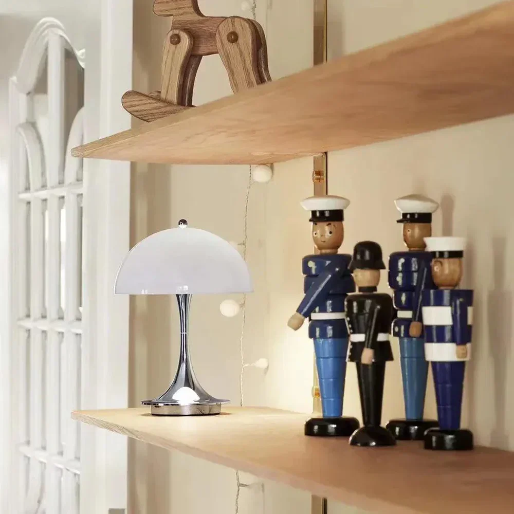 Mid-Century Modern Wireless Dimmable LED Table Lamp with Dome Shade