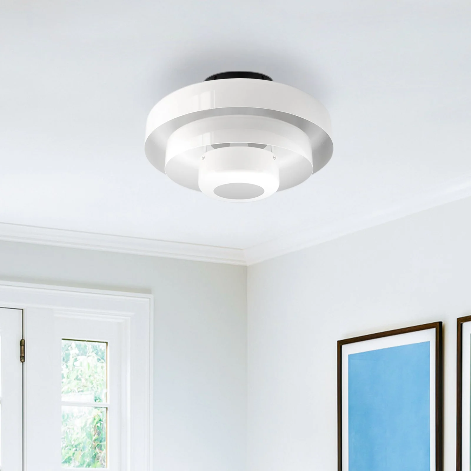 Mid-Century Modern Iron Flush Mount Ceiling Light with Tiered Geometric Design