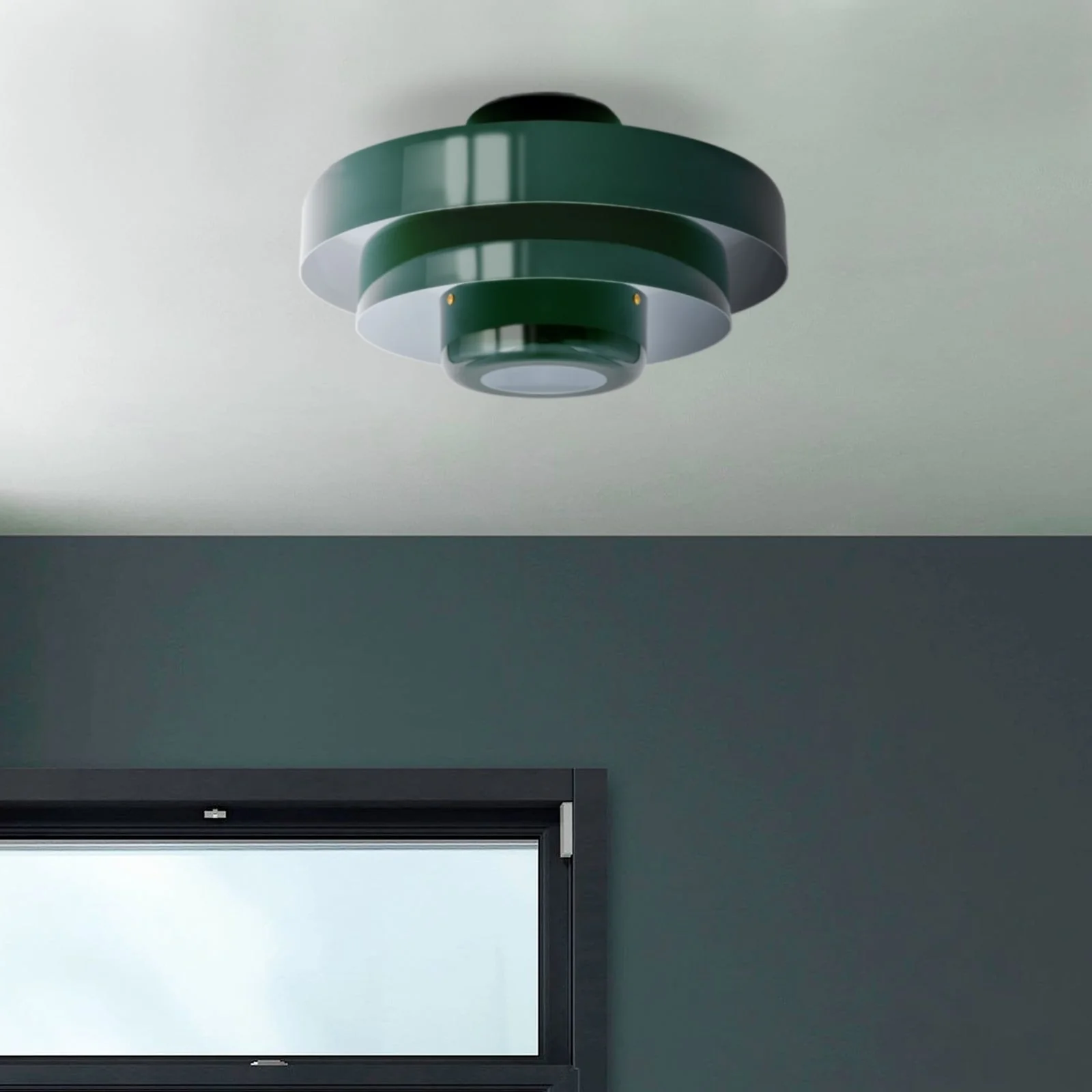 Mid-Century Modern Iron Flush Mount Ceiling Light with Tiered Geometric Design