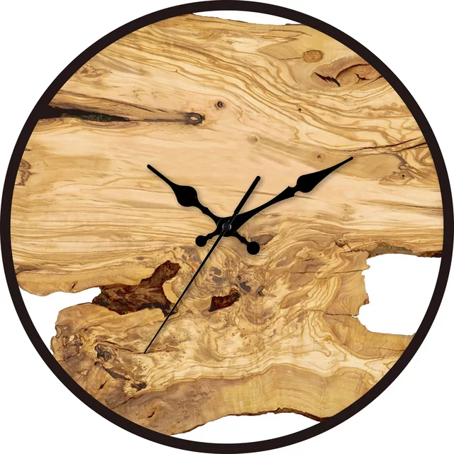 Transparent Wall Clock with Roman Numerals, Metal Frame, and Smooth Wood Texture