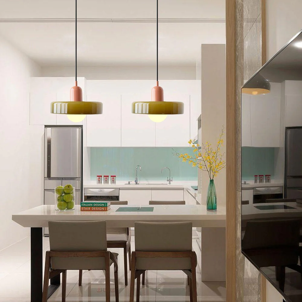 Modern Bauhaus Pendant Light with Glossy Glass Shade