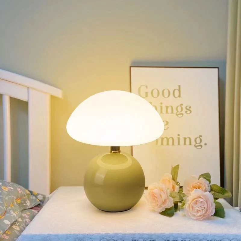 Mid-Century Modern Mushroom Table Lamp with Glossy Ceramic Finish