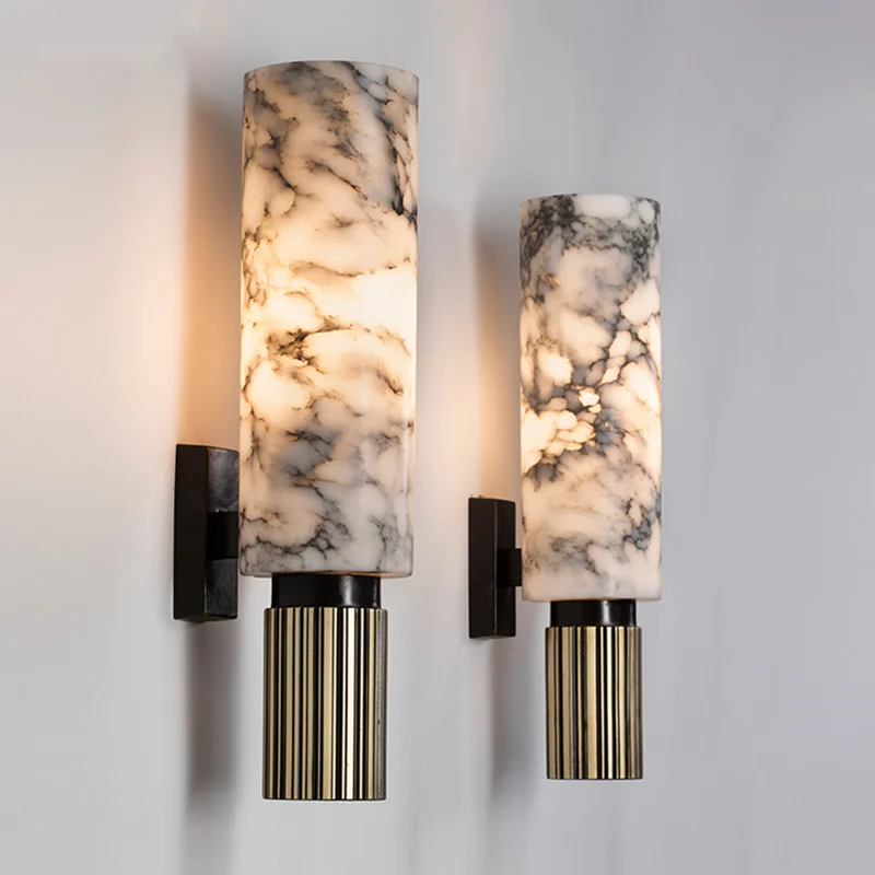 Modern Marble Wall Sconce �C Cylindrical Minimalist Design with Ribbed Detail