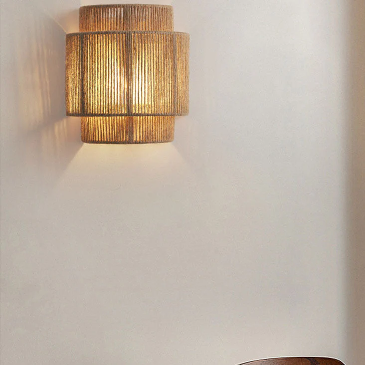 Japanese Woven Rope Wall Light �C Boho Coastal Dual-Tier Sconce for Living Room/Bedroom