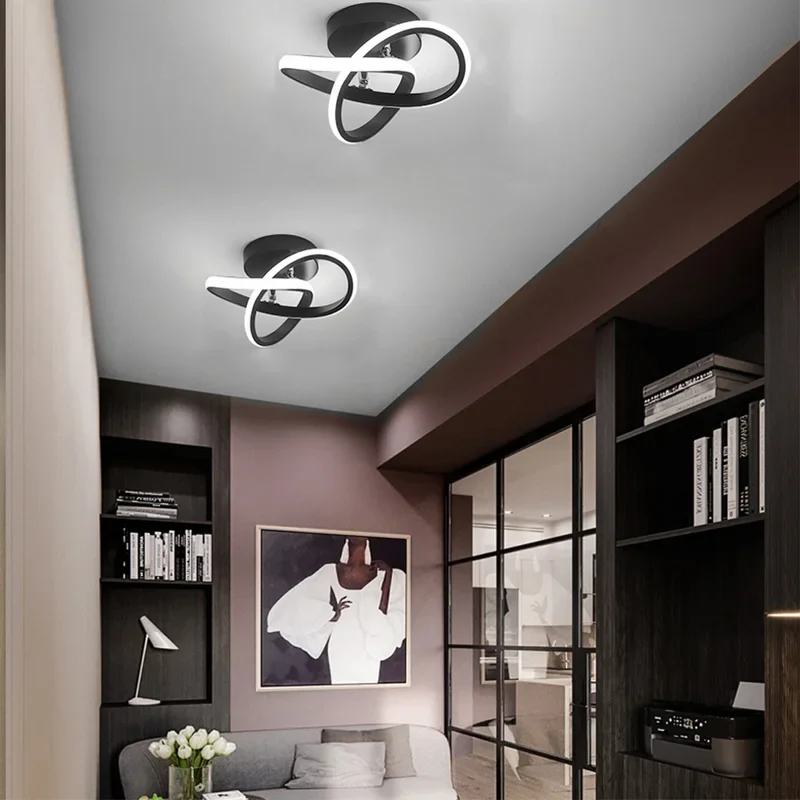 Modern LED Ceiling Light with Sculptural Loop Design �C Iron & Acrylic Flush Mount