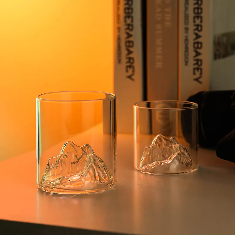 3D Mountain Whiskey Tumbler Glass - Artistic Modern Design for Enthusiasts