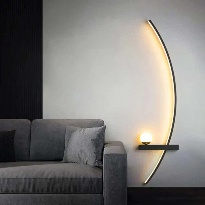 Minimalist LED Wall Light with Shelf �C Modern Arc Design & Ambient Lighting