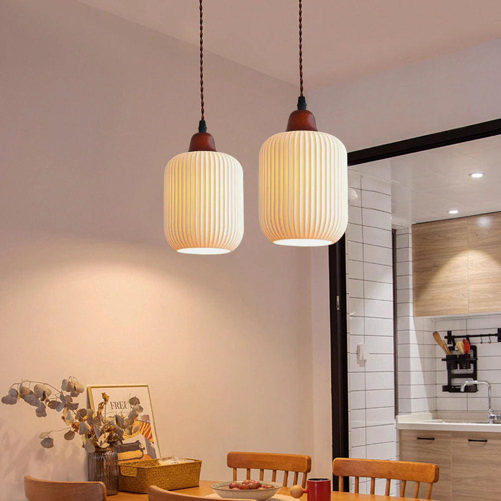 Scandinavian Ceramic Pendant Light with Ribbed Texture for Ambient Glow