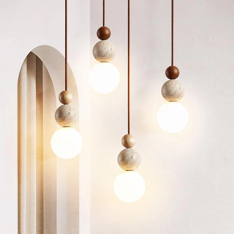 Contemporary Travertine Pendant Light �C Minimalist Spherical Ceiling Lamp