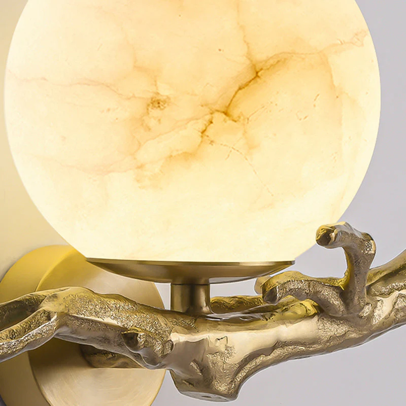 Modern Scandinavian Wall Lamp �C Marble & Brass Sconce with Sculptural Natural Design