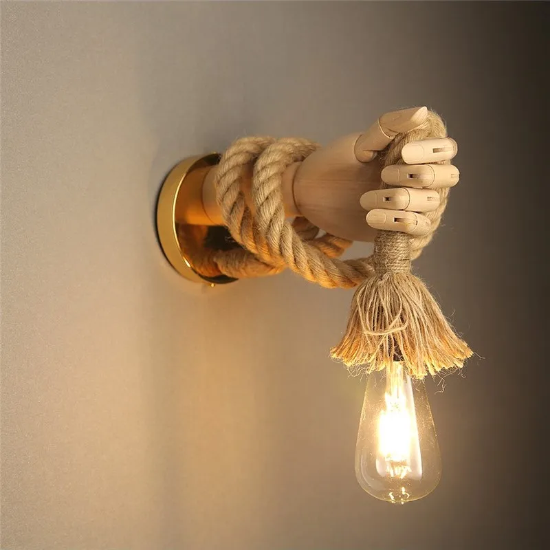 Retro Industrial Wall Sconce with Sculpted Hand and Rope �C Vintage LED Wall Light