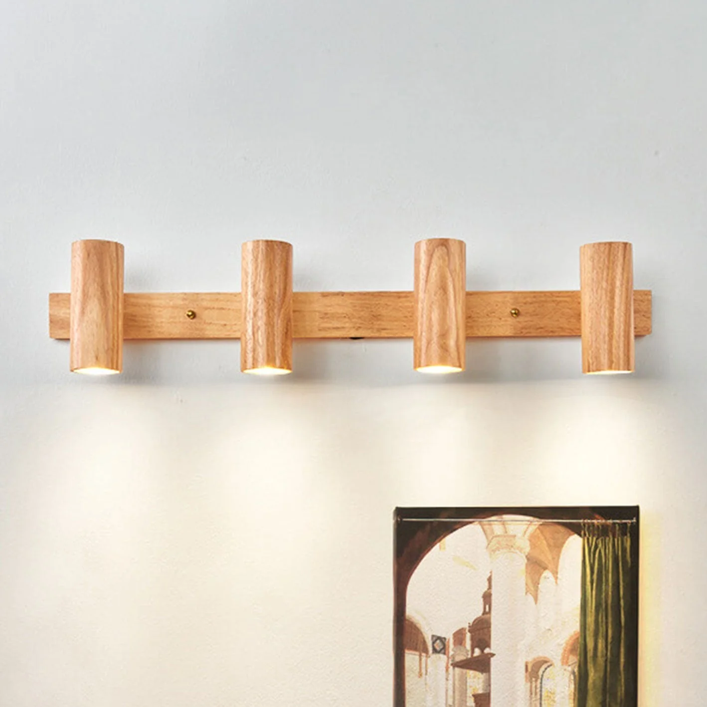 Modern Wooden Wall Light with Built-in LED �C Minimalist Sconce in 1/3/4 Spot Designs