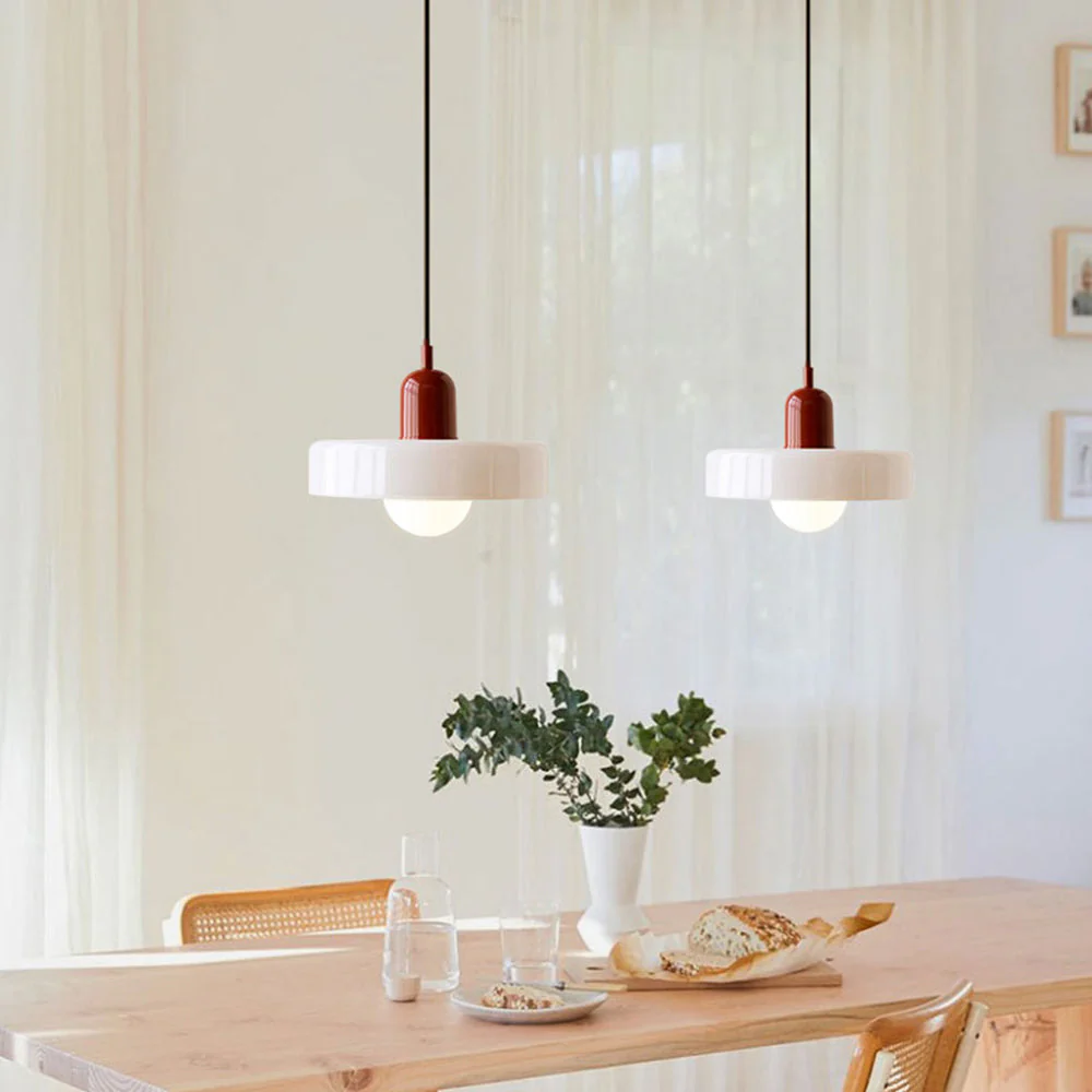 Modern Bauhaus Pendant Light with Glossy Glass Shade