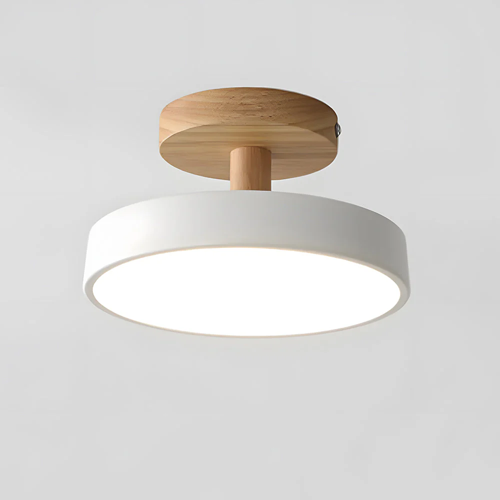 Modern Flush Mount LED Ceiling Light �C Wood & Iron, Minimalist Round Design
