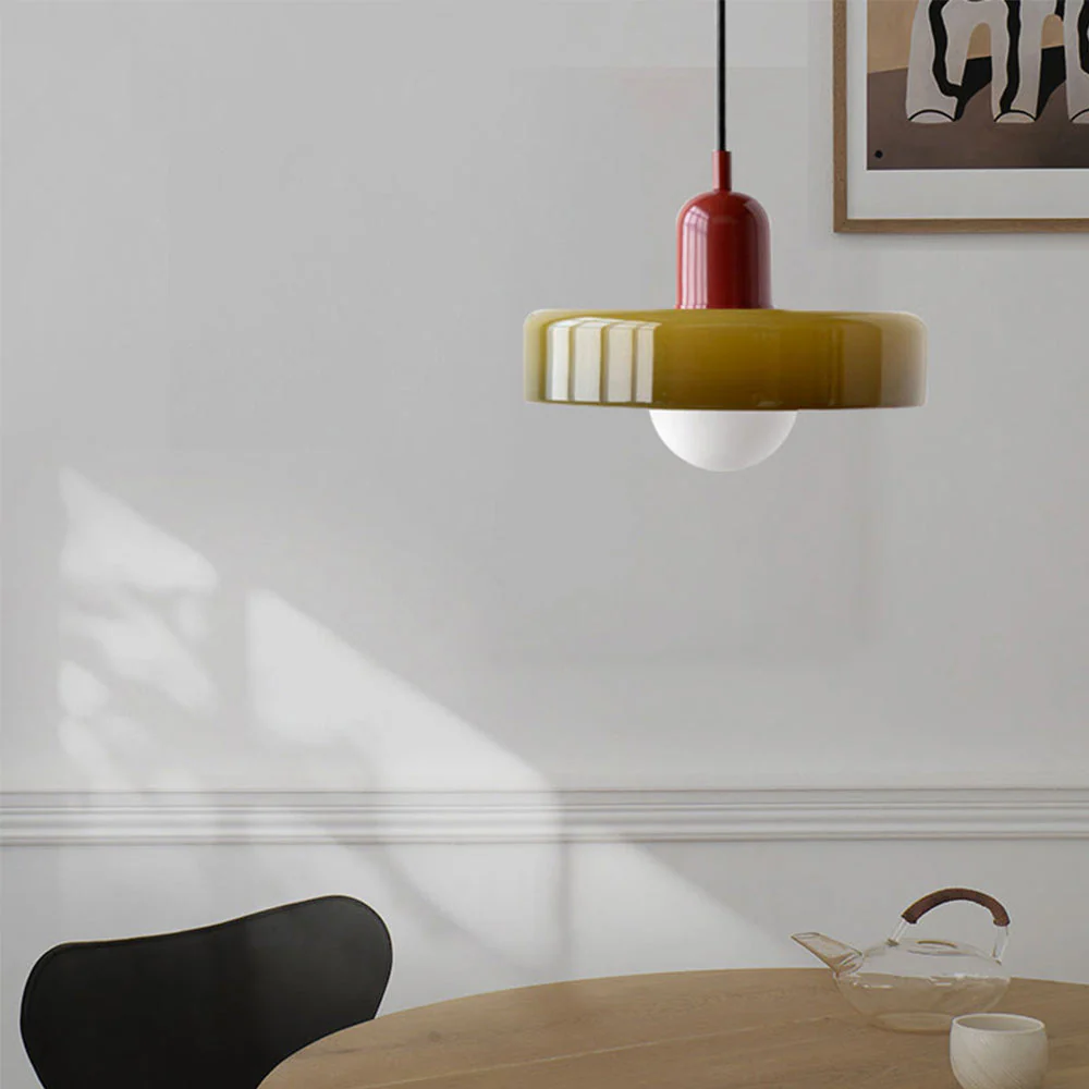 Modern Bauhaus Pendant Light with Glossy Glass Shade