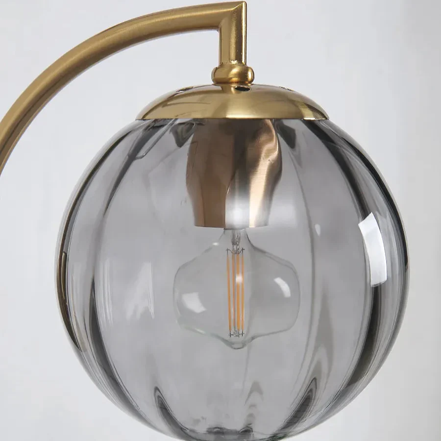 Modern Ribbed Glass Globe Wall Light �C Curved Arm LED Sconce for Elegant Interiors