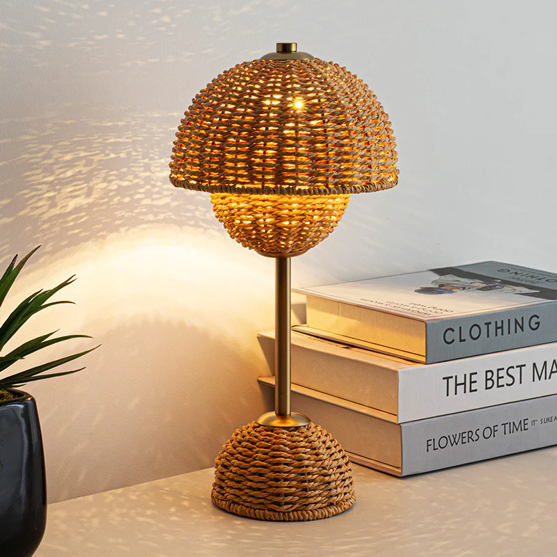 Eco-Friendly Bamboo Rattan Table Lamp with LED Ambient Glow