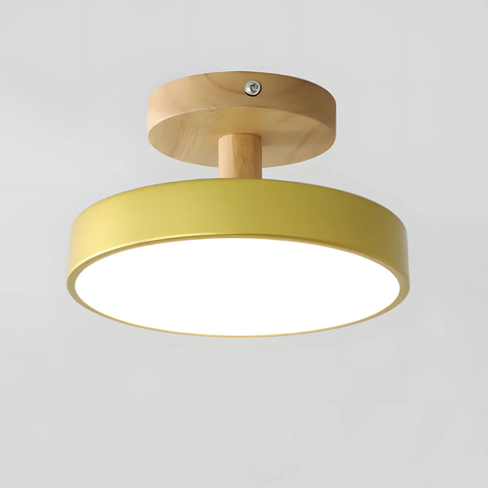 Modern Flush Mount LED Ceiling Light �C Wood & Iron, Minimalist Round Design
