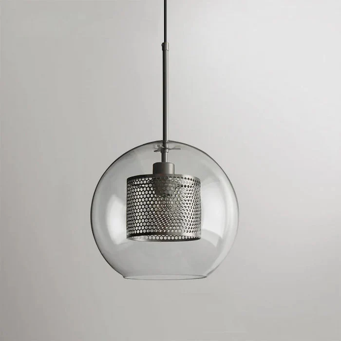 Modern Glass Pendant Light with Perforated Metal Inner Shade �C Contemporary Ceiling Fixture