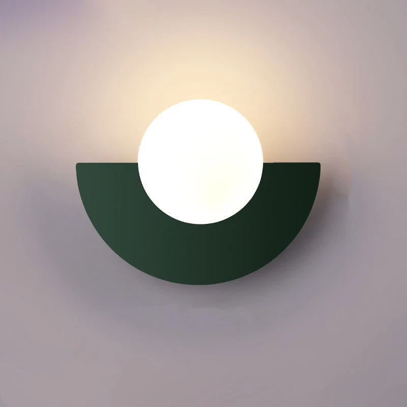 Glass Globe Wall Sconce, Modern Minimalist Light with Geometric Semicircle Base