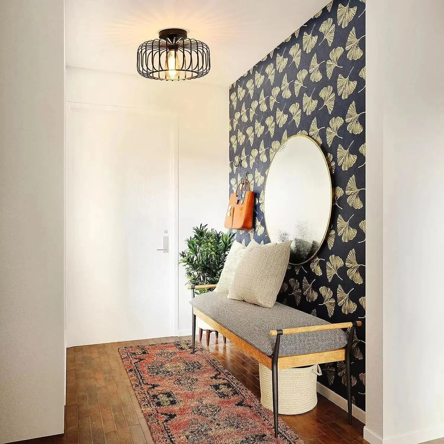 Industrial Modern Semi-Flush Mount Ceiling Light - Minimalist Birdcage Design