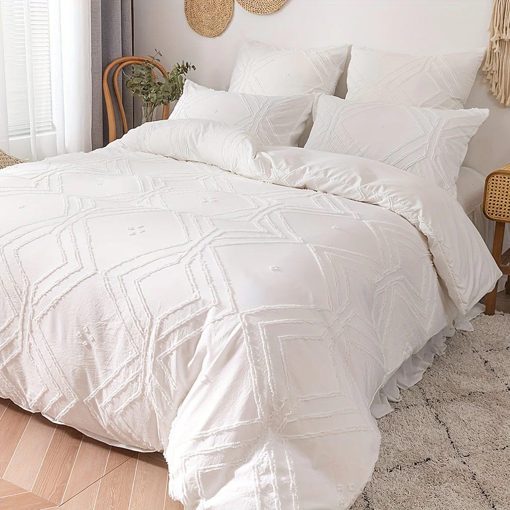 Tufted Duvet Cover Set with Boho Design, Soft Bedding