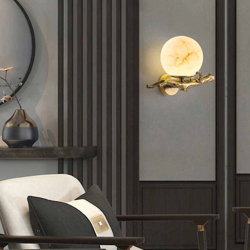 Modern Scandinavian Wall Lamp �C Marble & Brass Sconce with Sculptural Natural Design