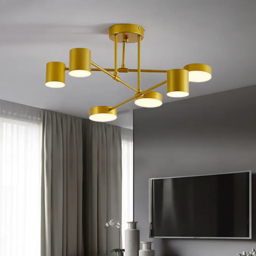 Modern Minimalist 6-Light Ceiling Chandelier with Adjustable Color Modes