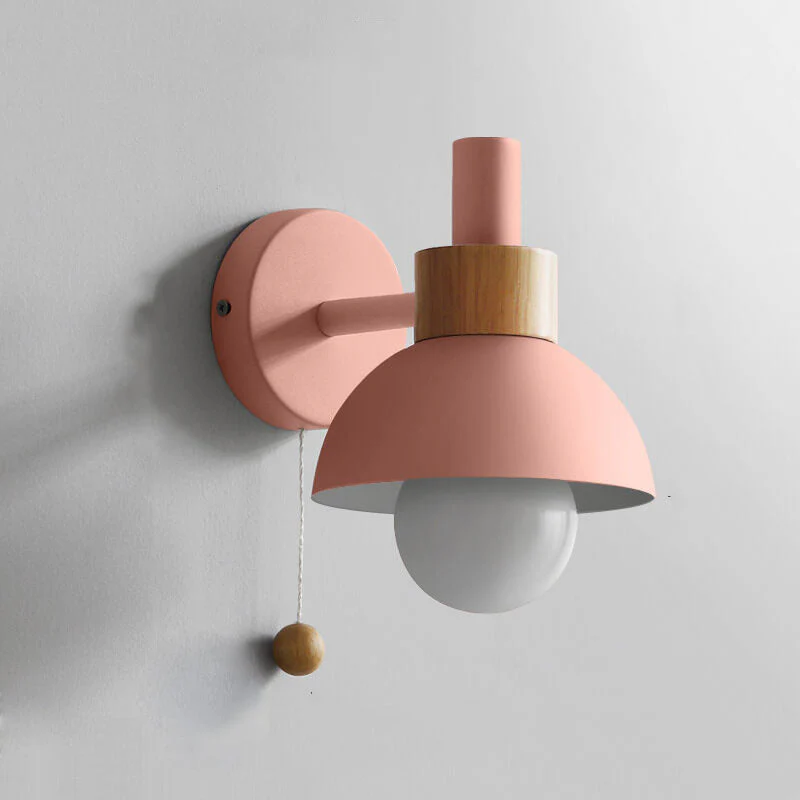Modern Nordic Wall Sconce Light �C Iron & Glass Globe with Wooden Pull Cord, E26 Fitting