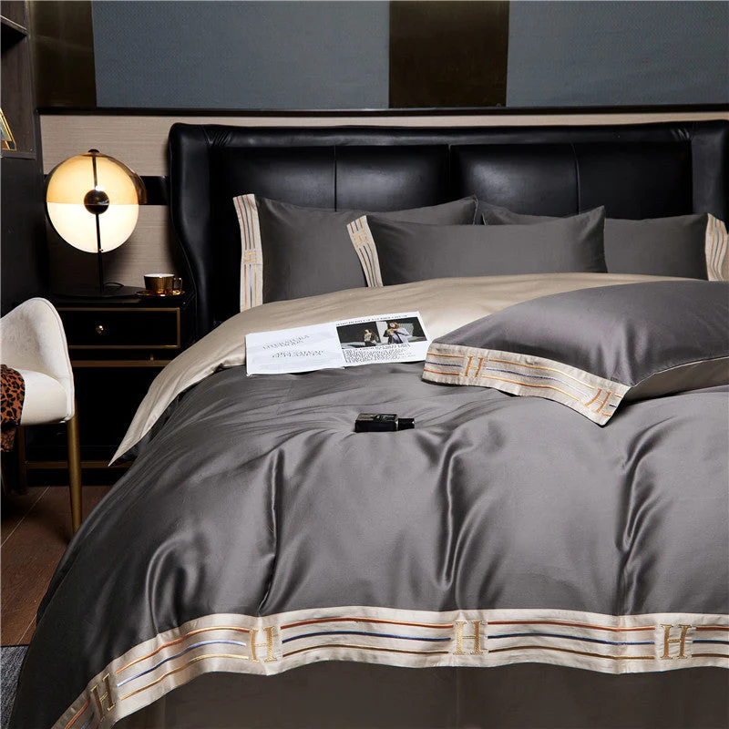 Bedding Set | Satin Cotton & Embroidery | Embroidered Trim Detailing | Bedroom Retreat