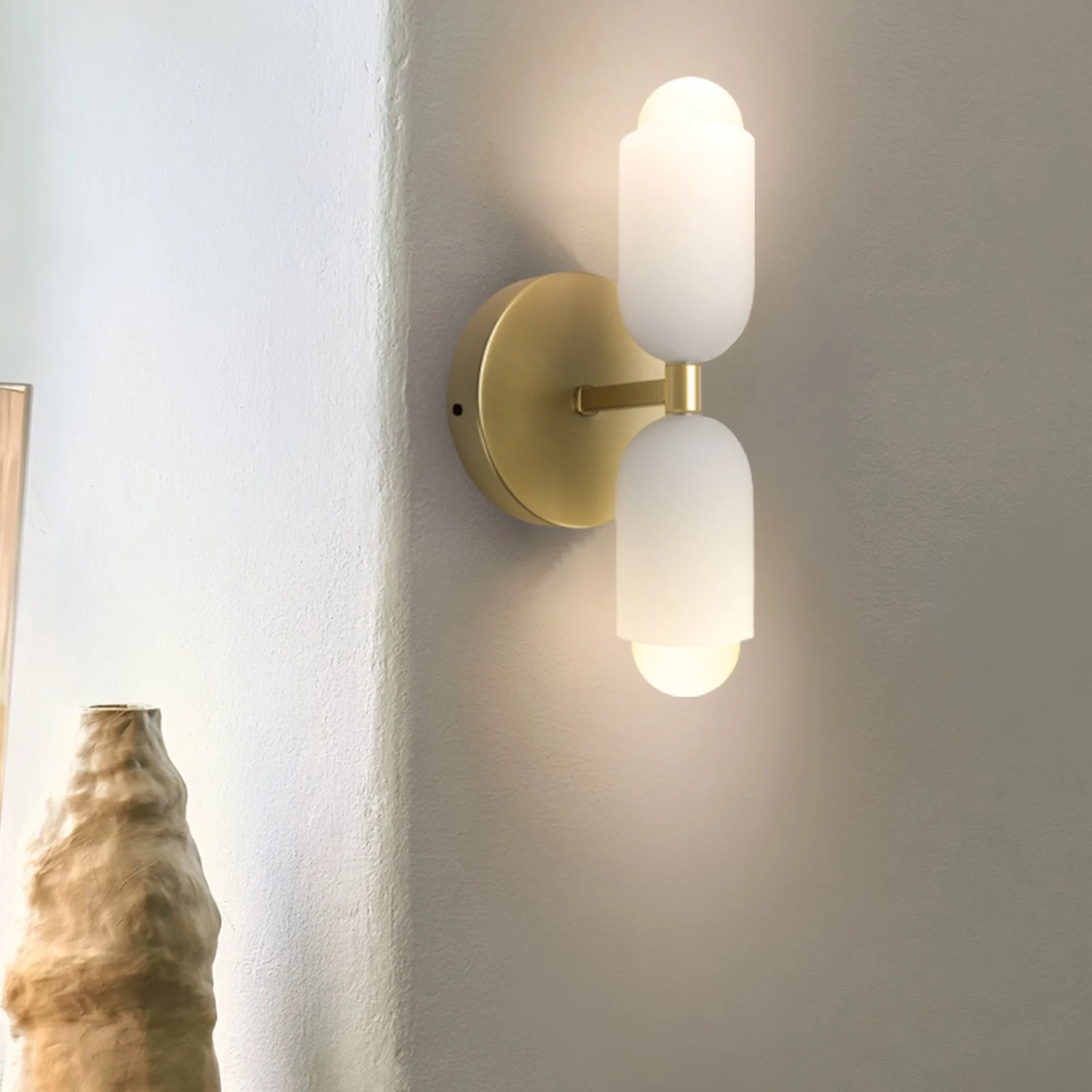 Modern Double Wall Light with Cylindrical Shades �C Sleek Metal Sconce for Indoor Use