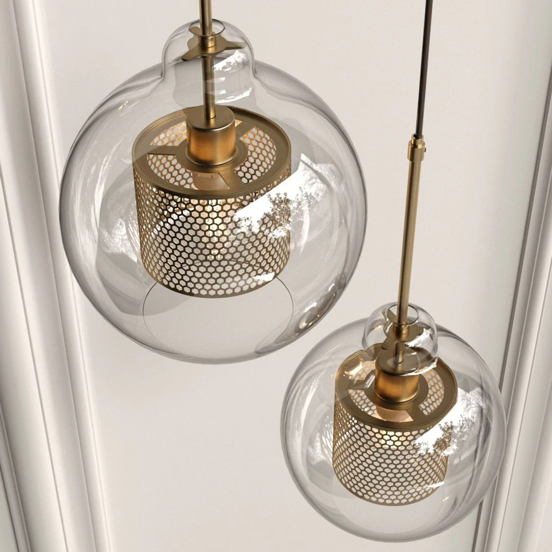 Modern Glass Pendant Light with Perforated Metal Inner Shade �C Contemporary Ceiling Fixture