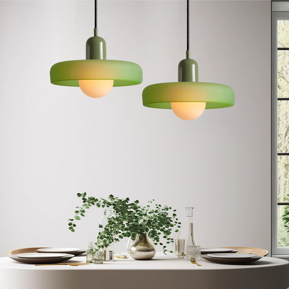 Modern Bauhaus Pendant Light with Glossy Glass Shade