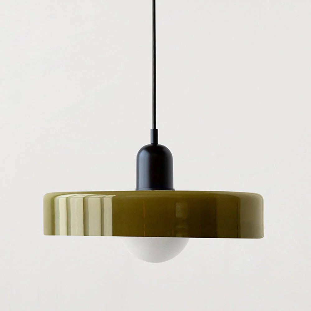 Modern Bauhaus Pendant Light with Glossy Glass Shade