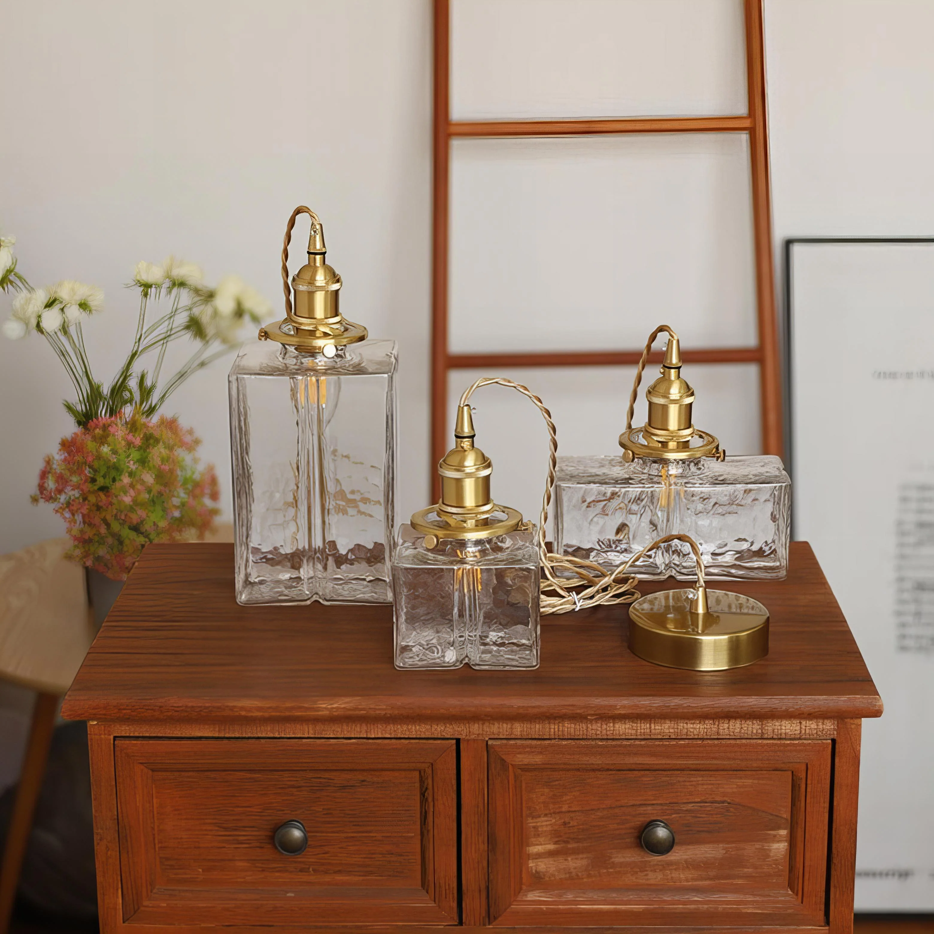 Modern Retro Cluster Pendant Light with Textured Glass and Gold Accents