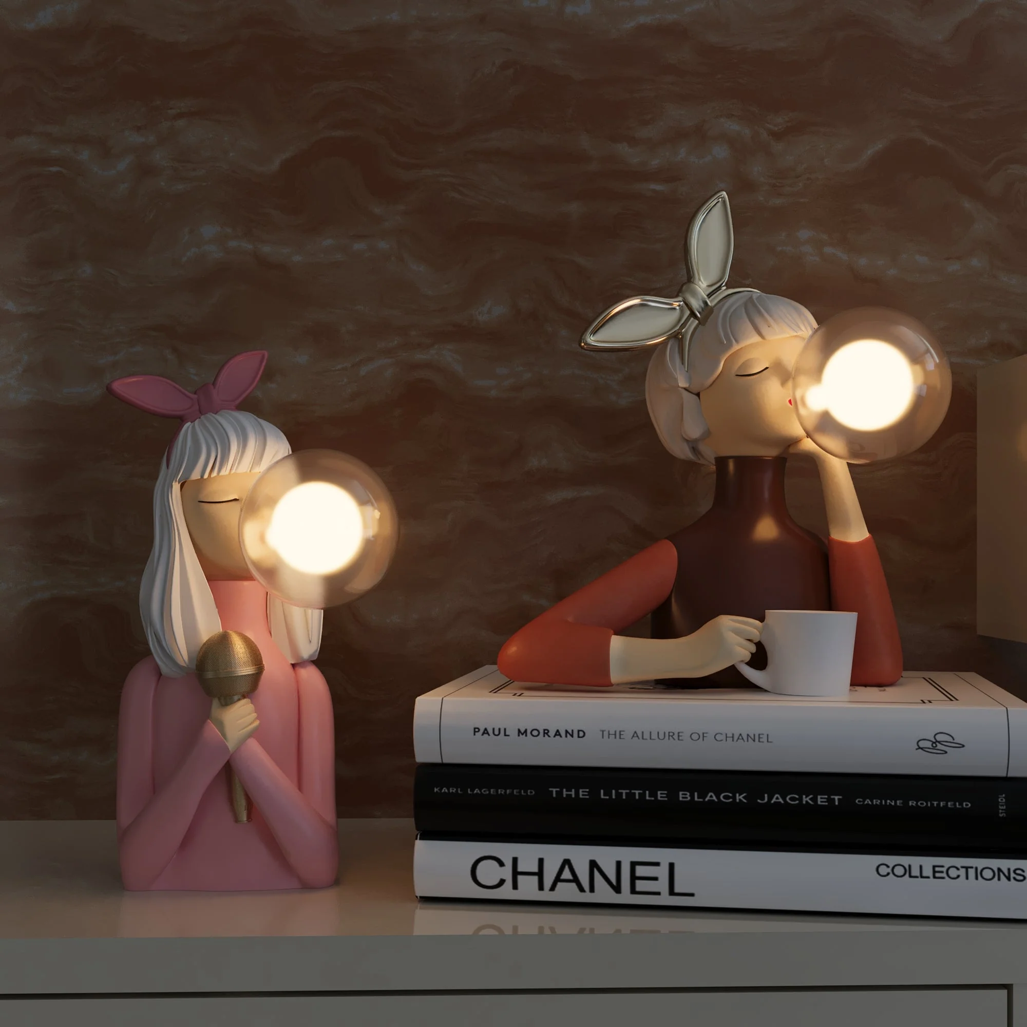 Handcrafted Whimsical Figurine Table Lamp with USB and Playful Bubble Design
