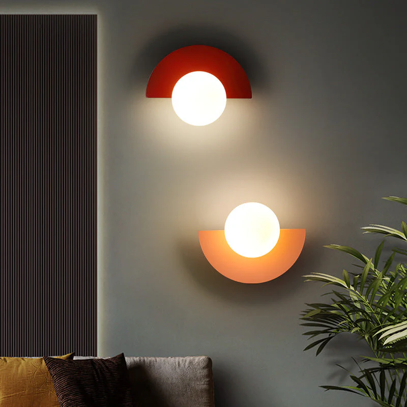 Glass Globe Wall Sconce, Modern Minimalist Light with Geometric Semicircle Base