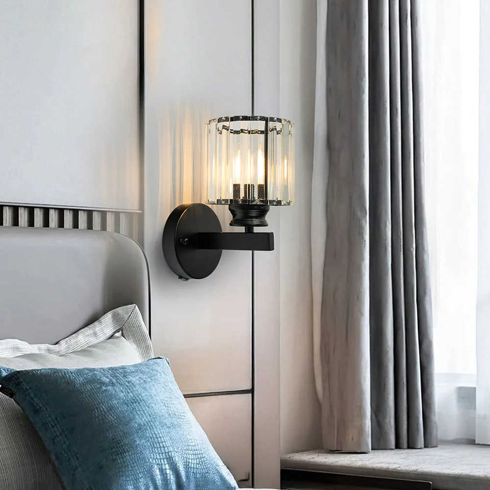 Modern Crystal Wall Light with Ribbed Glass Shade �C Square & Round Options Available