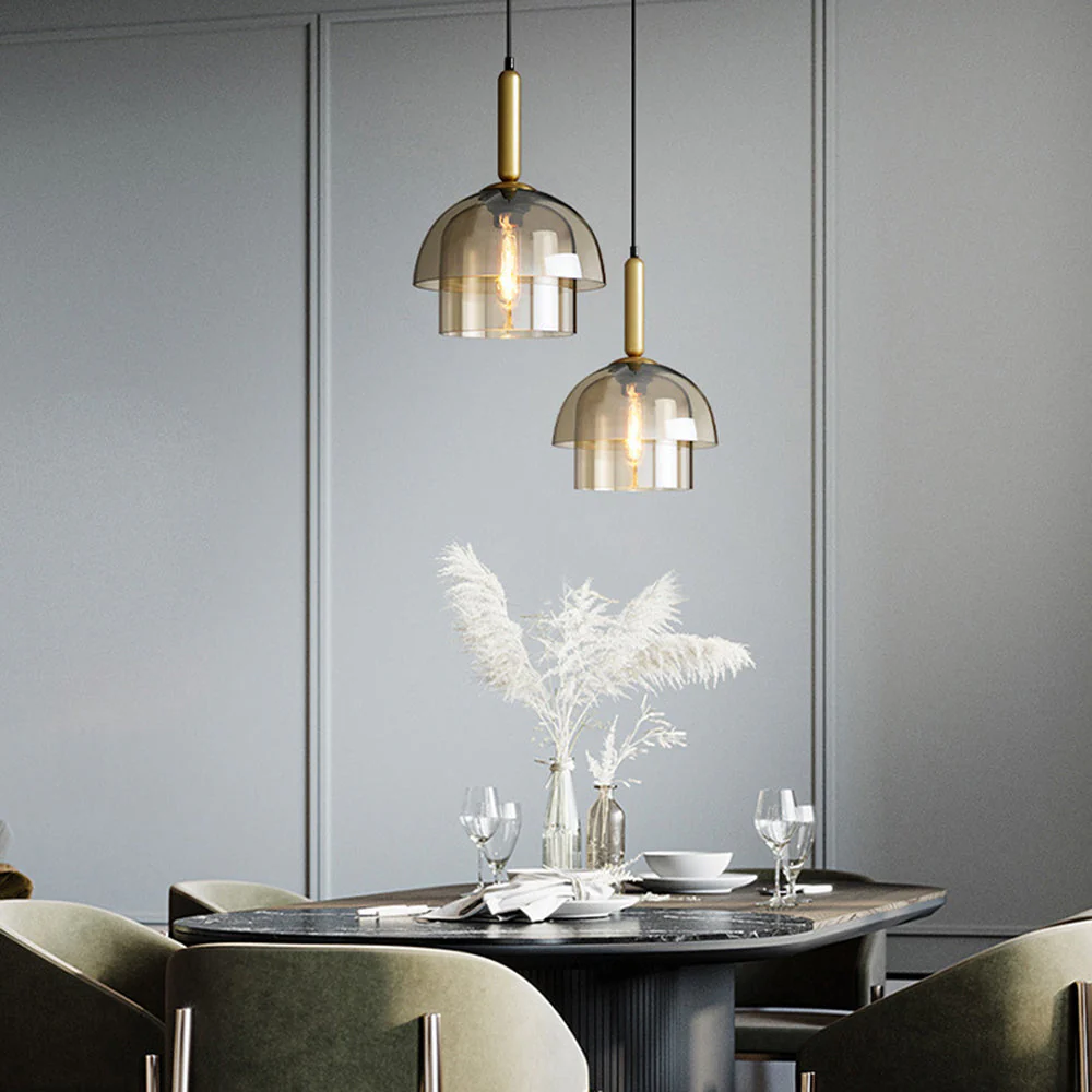 Contemporary Clear Glass Globe Pendant Light with Metallic Mounting