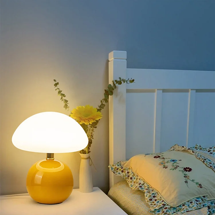 Mid-Century Modern Mushroom Table Lamp with Glossy Ceramic Finish