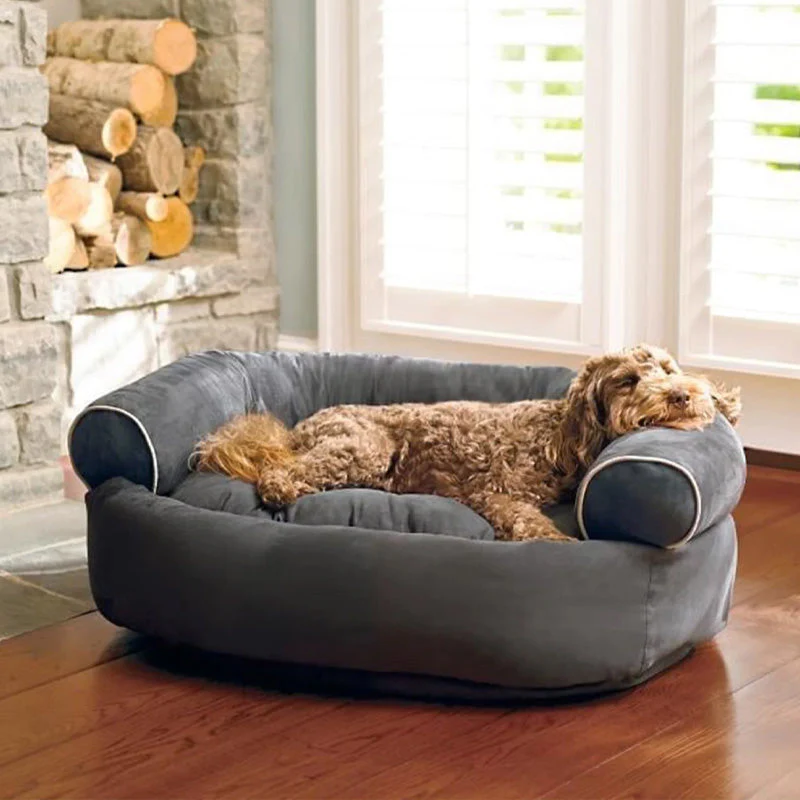 Orthopedic Bolster Dog Sofa Bed with Removable Cushion and Plush Support