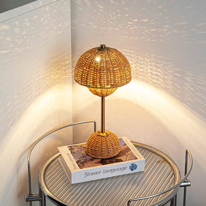 Eco-Friendly Bamboo Rattan Table Lamp with LED Ambient Glow