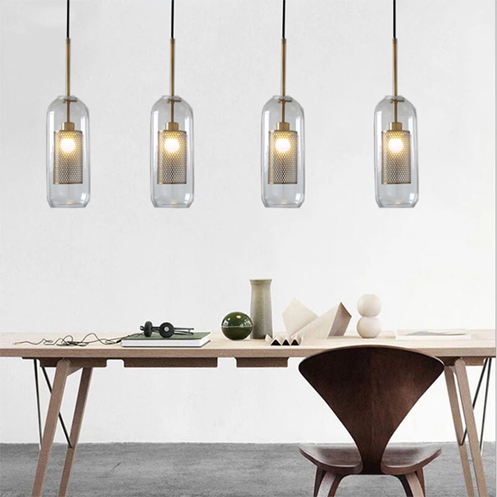 Modern Glass Pendant Light with Perforated Metal Inner Shade �C Contemporary Ceiling Fixture