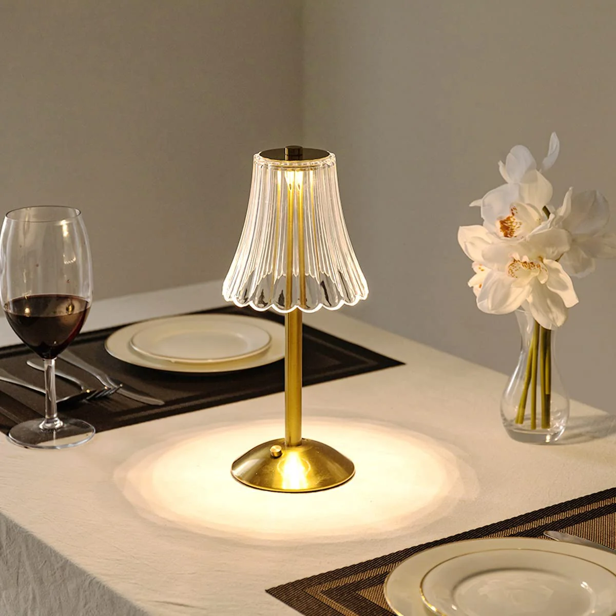 LED Retro Table Lamp with Crystal Shade & Touch Control, USB Rechargeable