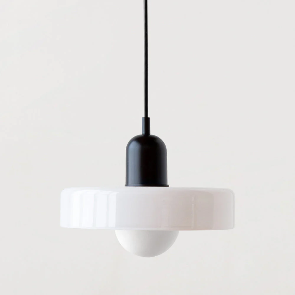 Modern Bauhaus Pendant Light with Glossy Glass Shade