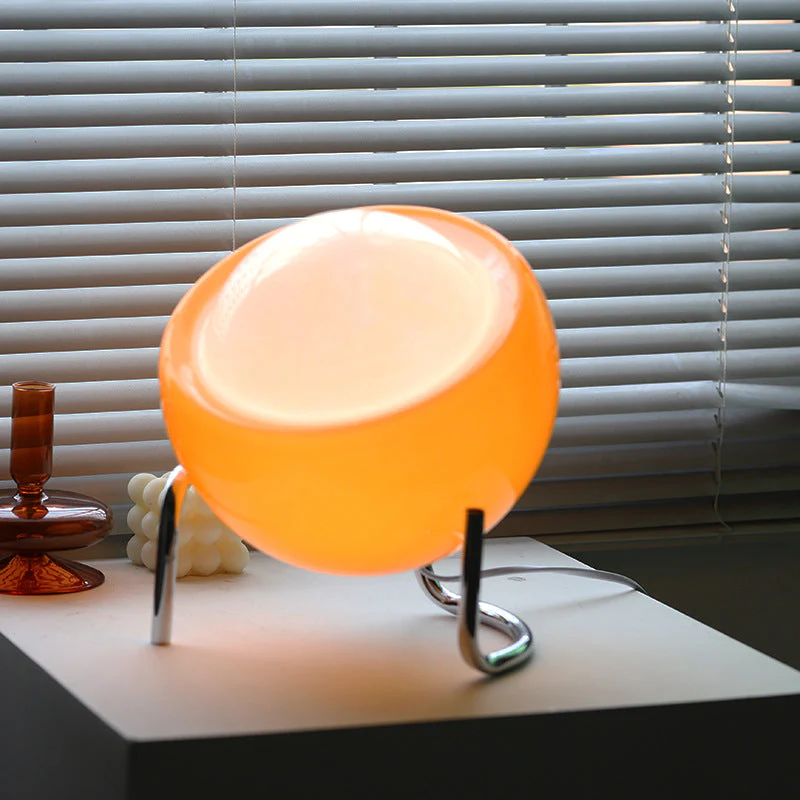 Bauhaus-Inspired Modern Glass Table Lamp with LED and Metal Stand
