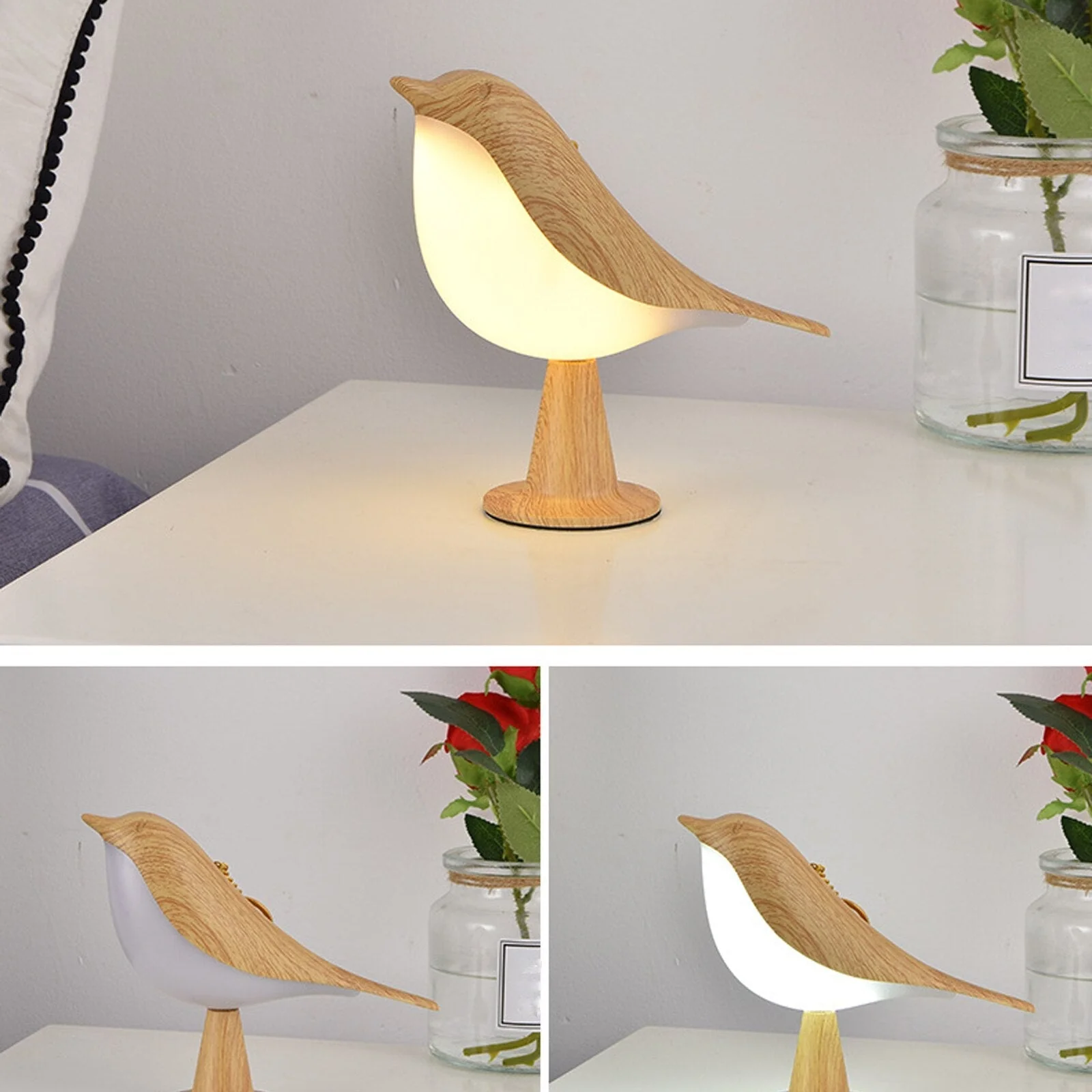 Whimsical Bird-Shaped Table Lamp - Modern LED Light with Natural Design